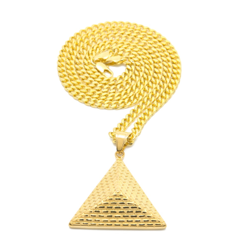 Hip-hop Egypt Jewelry Stainless Steel Pyramid Three-dimensional Inverted Triangle Pendant Women/Men Necklace