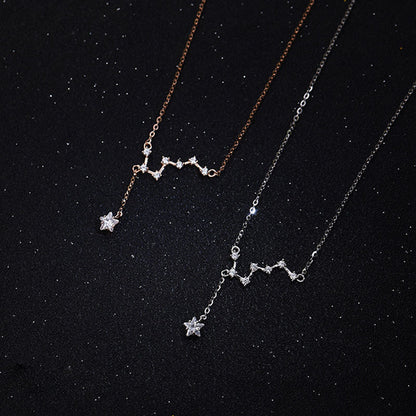 S925 Sterling Silver Big Dipper Necklace New Simple Diamond Clavicle Chain Fashion Personality Constellation Necklace