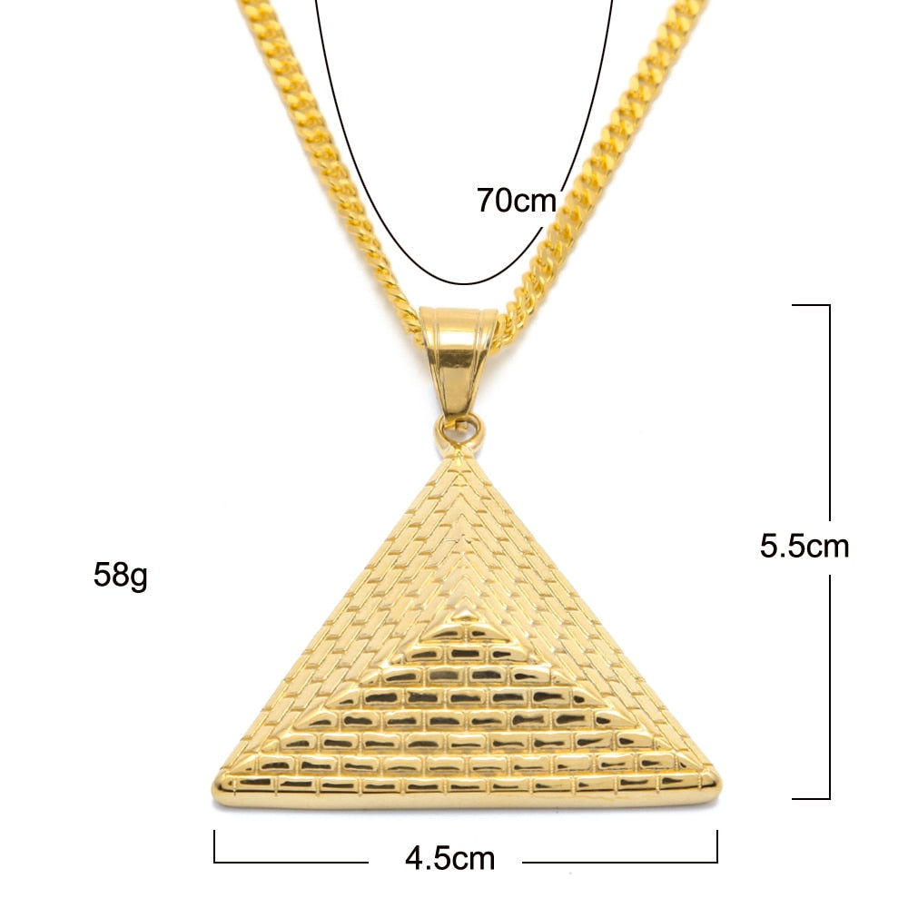 Hip-hop Egypt Jewelry Stainless Steel Pyramid Three-dimensional Inverted Triangle Pendant Women/Men Necklace