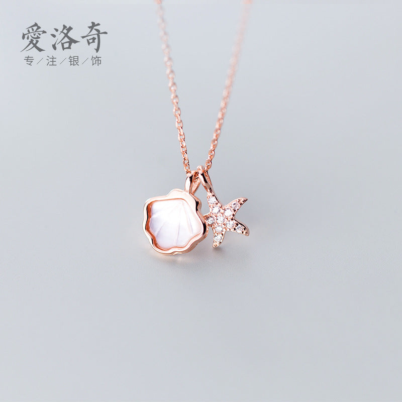 Modian Real 925 Sterling Silver Link Chain Necklace for Women Shiny Zircon Starfish Shell Pendant Necklace Fine Jewelry New