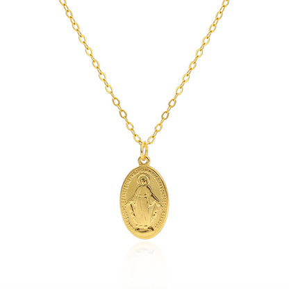 Gilded Virgin Mary necklace for women 925 sterling silver Virgin Mary coin collarbone chain