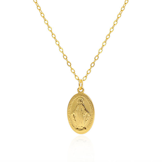 Gilded Virgin Mary necklace for women 925 sterling silver Virgin Mary coin collarbone chain