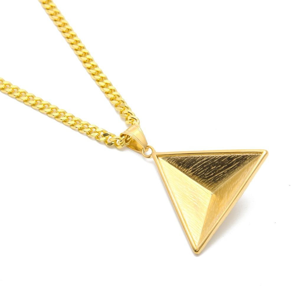 Hip-hop Egypt Jewelry Stainless Steel Pyramid Three-dimensional Inverted Triangle Pendant Women/Men Necklace
